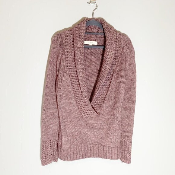 LOFT blush pink deep vneck collar alpaca wool blend long sleeve pullover sweater - Picture 1 of 8